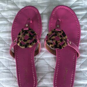 J. McLaughlin Hot Pink Leather Sandals with Tortoiseshell Accent